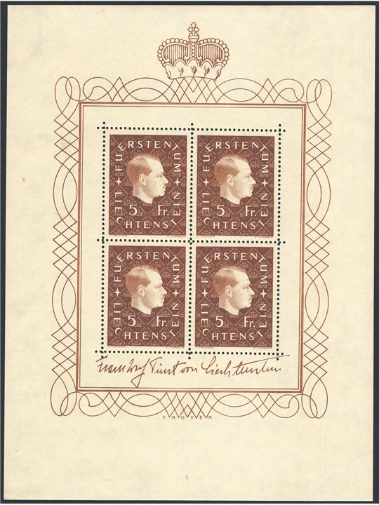 Liechtenstein 1939 BF IV Vaduz Philatelic Exhibition no. 4 Cat. €200 (**)