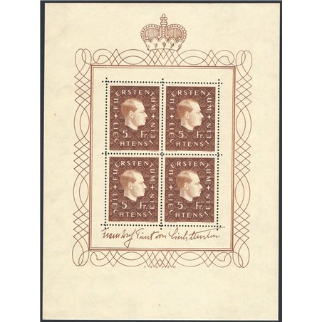 Liechtenstein 1939 BF IV Expo Filatelia di Vaduz n° 4 Cat. € 200 (**)