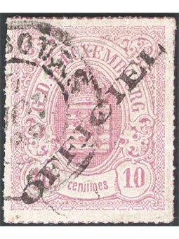 Luxembourg 1875/91 1865 stamp issue 10 c. lilac-grey with overprint “OFFICIEL” No. 3A. Signed AD ED Raybaudi Cat. €2,900 (U)