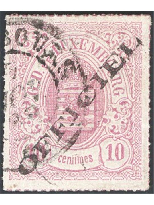 Luxembourg 1875/91 1865 stamp issue 10 c. lilac-grey with overprint “OFFICIEL” No. 3A. Signed AD ED Raybaudi Cat. €2,900 (U)