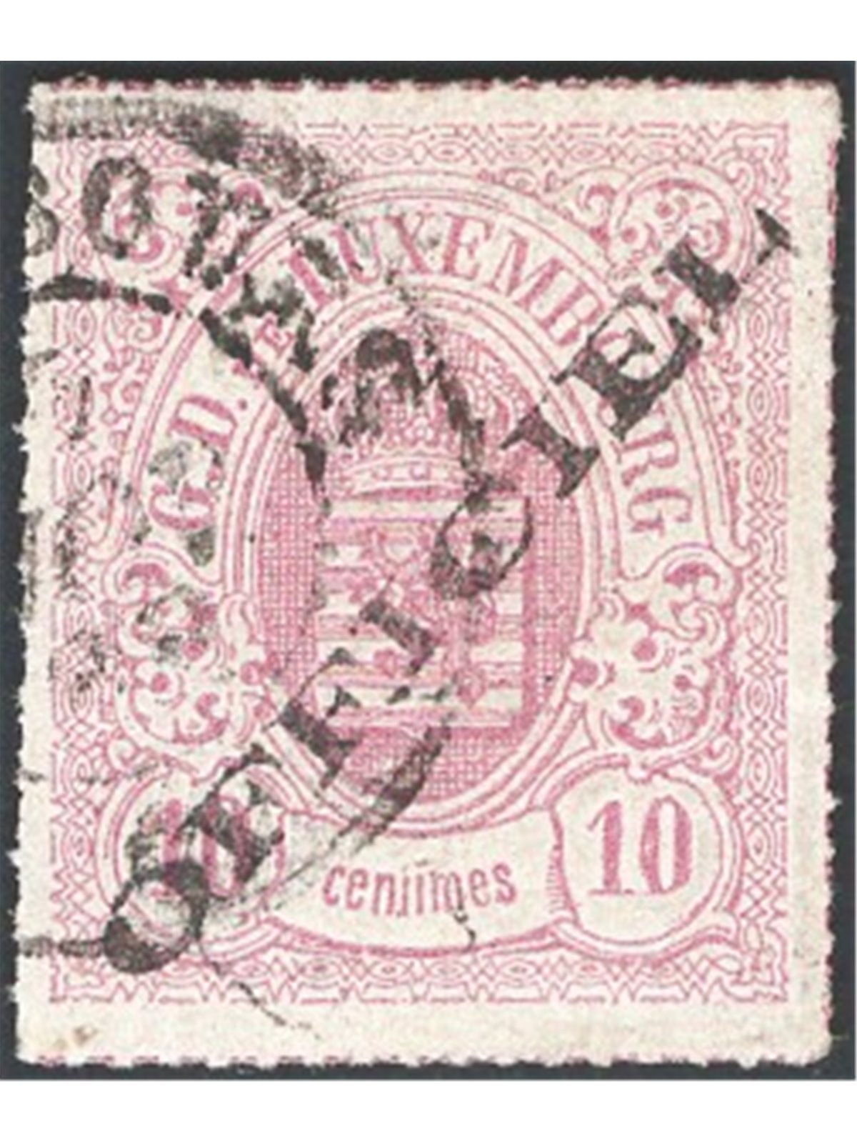 Luxembourg 1875/91 1865 stamp issue 10 c. lilac-grey with overprint “OFFICIEL” No. 3A. Signed AD ED Raybaudi Cat. €2,900 (U)