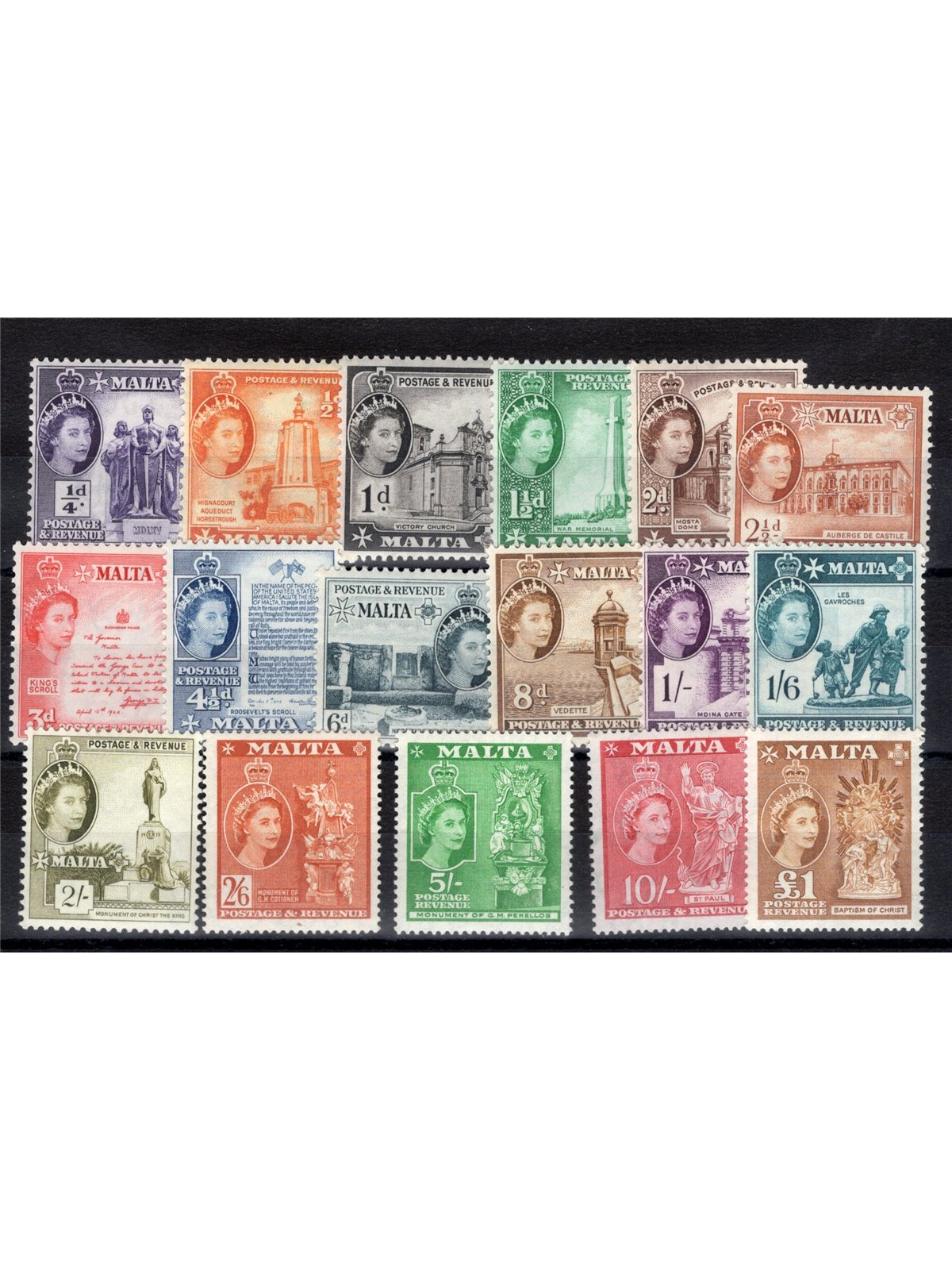 Malta 1956/57 Elizabeth definitive series no. 239/55 Cat. €160 (**)