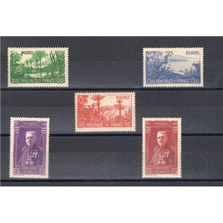 Monaco 1937 Giardini e Principe Luigi II serie n° 135/39 Cert. CiBaFil Cat. € 310 (**)