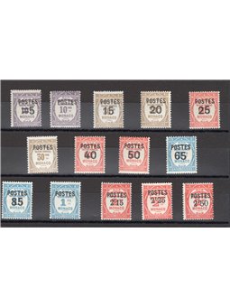 Monaco 1937 Overprint ‘Postes’ and new denomination no. 140/52A Cat. €200 (**)