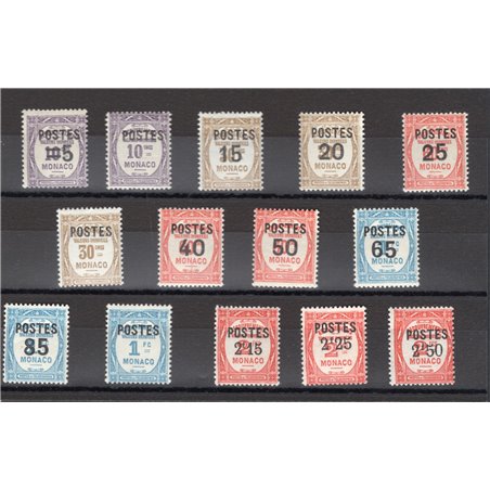 Monaco 1937 Segnatasse soprast. "Postes" e nuovo valore n° 140/52A Cat. € 200 (**)