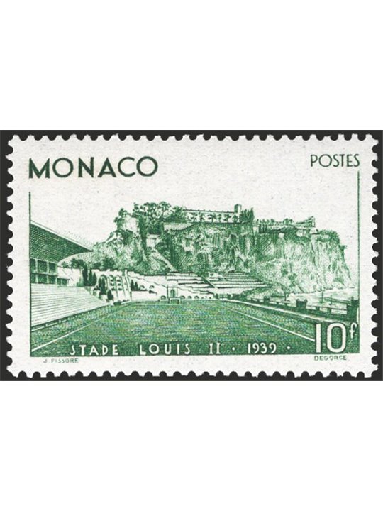 Monaco 1930 Inaugurazione dello Stadio Luigi II 10 fr. verde n° 184 Cat. € 215 (**)