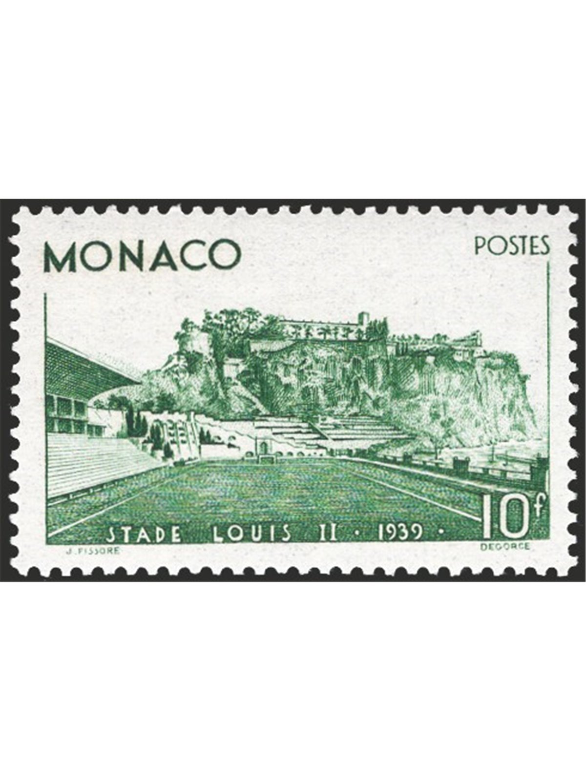 Monaco 1930 Inauguration of the Louis II Stadium 10 fr. green no. 184 Cat. €215 (**)