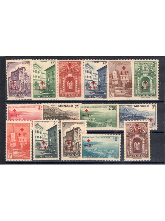 Monaco 1940 Croce Rossa soprast. serie n° 200/214 Cert. CiBaFil Cat. € 410 (**)