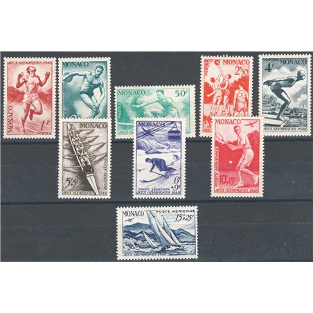 Monaco 1948 Olimpiadi di Londra serie n° 315/23 + P.A. 32/35 Cat. € 130 (**)