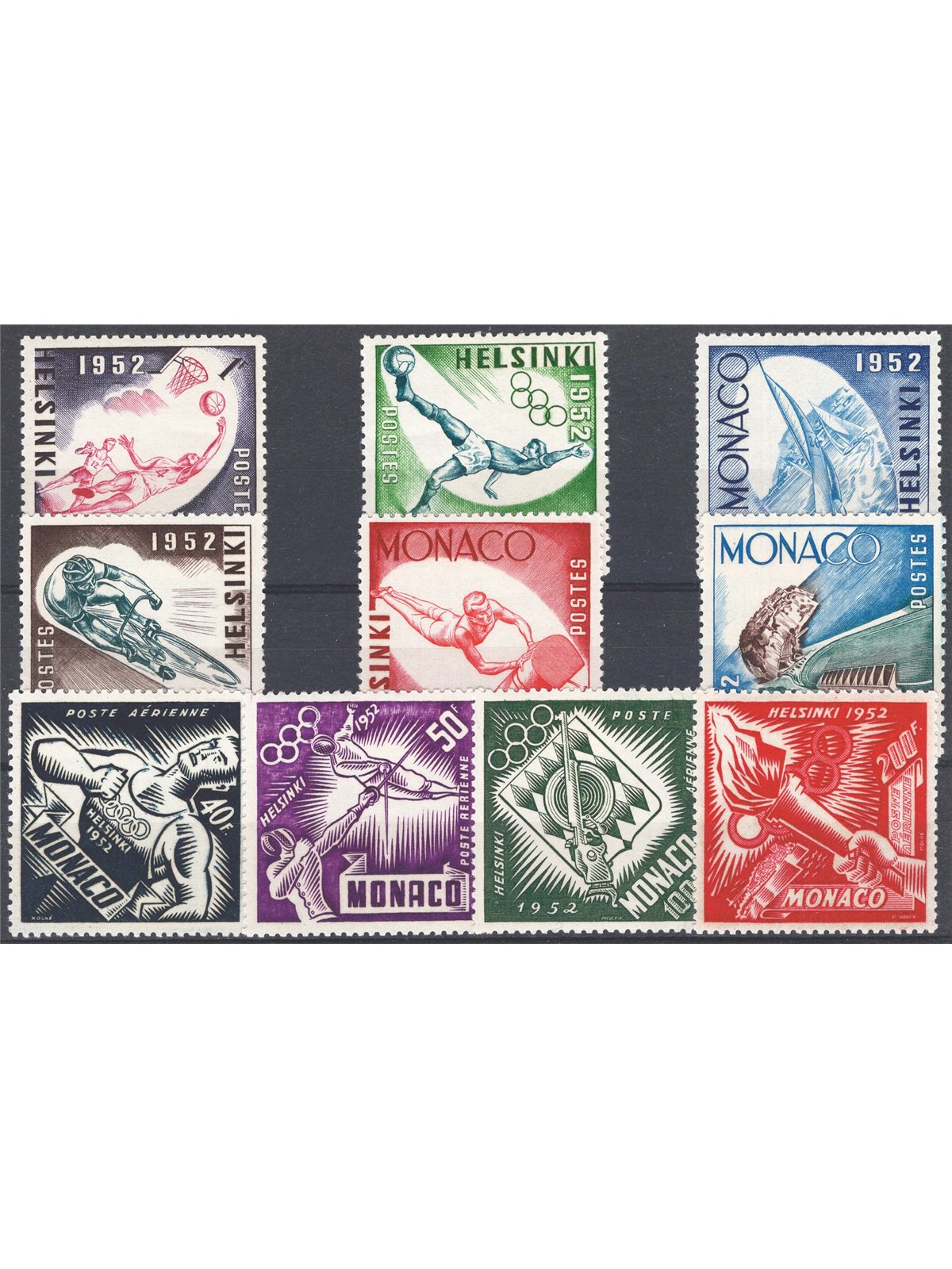 Monaco 1953 Olimpiadi di Helsinki serie n° 386/91 + P.A. 51/54 Cat. € 100 (**)