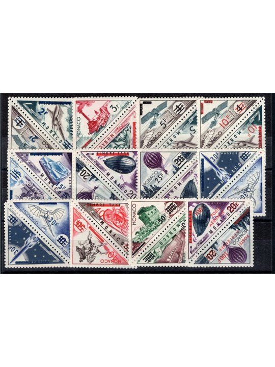 Monaco 1956 Segnatasse del 1953 con soprast. dei nuovi valori serie n° 453/72 + P.A. 61/62 Cat. € 170 (**)