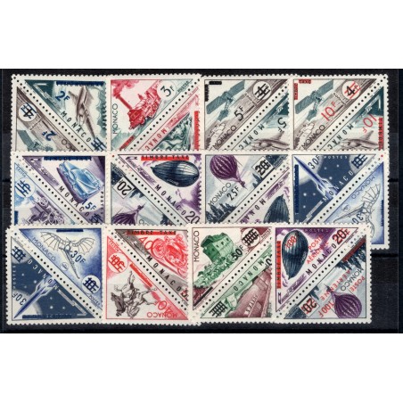 Monaco 1956 Segnatasse del 1953 con soprast. dei nuovi valori serie n° 453/72 + P.A. 61/62 Cat. € 170 (**)