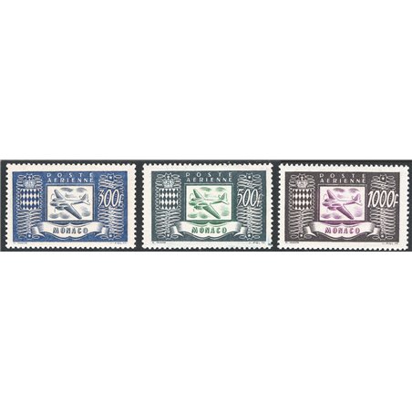 Monaco 1949 P.A. tipi del 1946 con nuovi valori serie n° 42/44 Cat. € 250 (**)