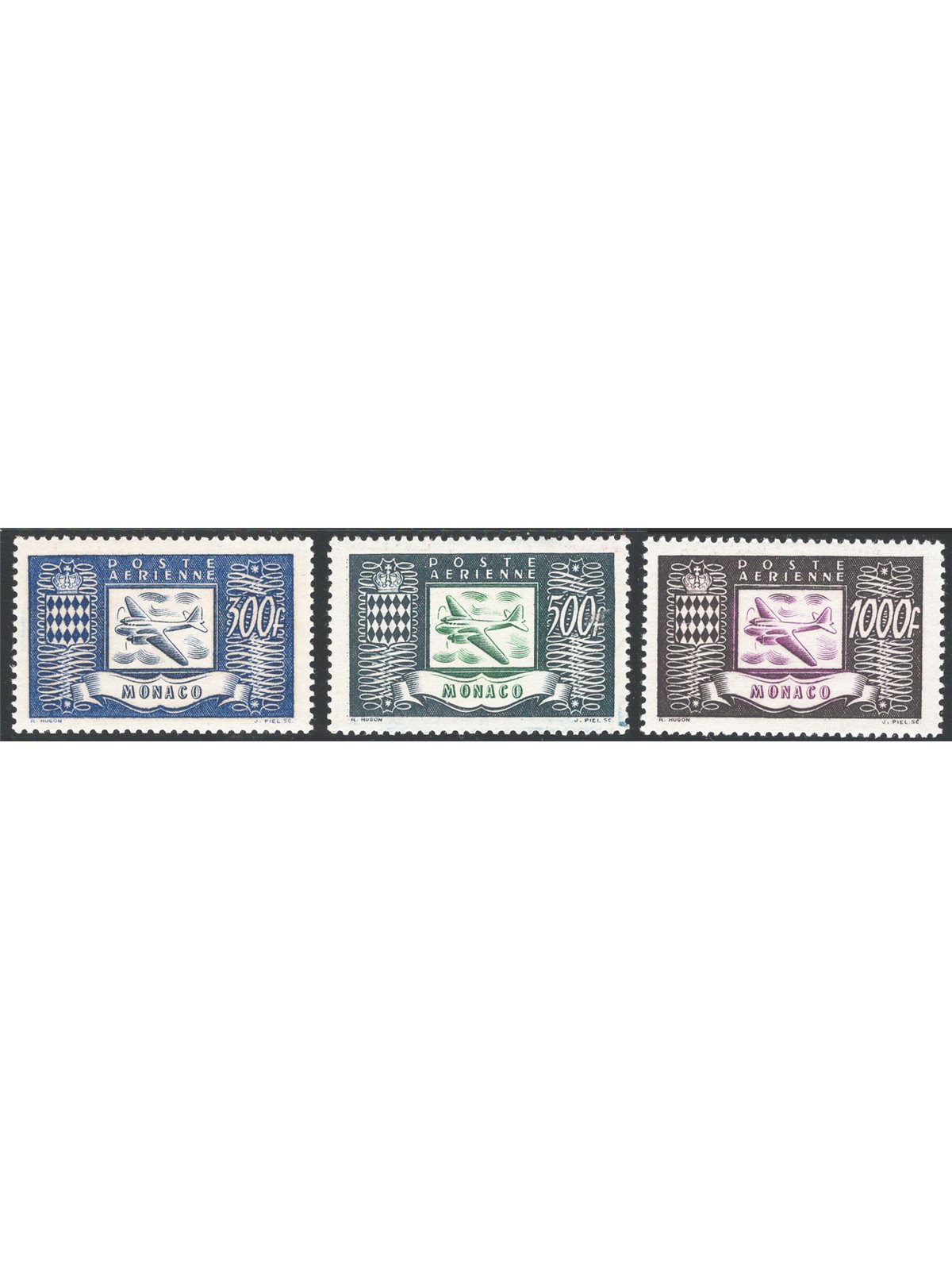 Monaco 1949 First issue 1946 types with new values series no. 42/44 Cat. €250 (**)