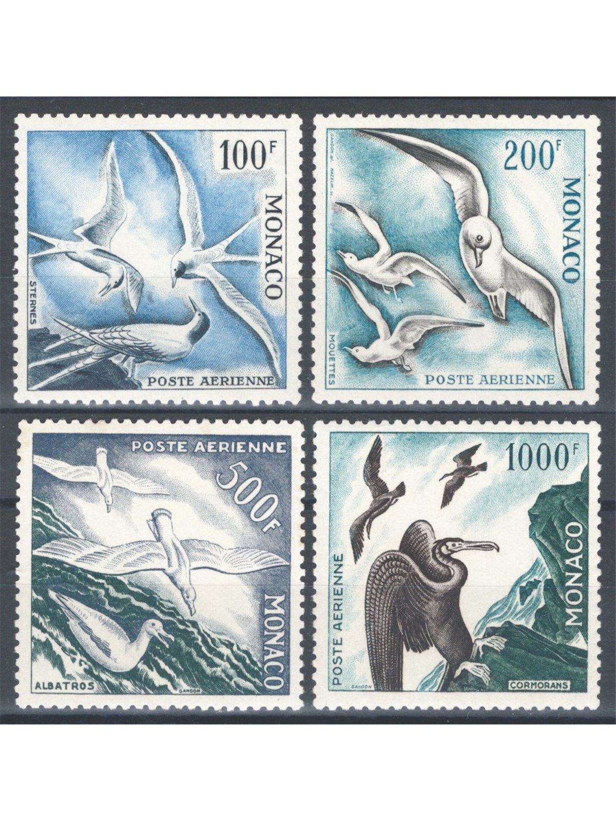 Monaco 1955 P.A. Uccelli dent. 11 serie n° 55/58 Cert. CiBaFil Cat. € 575 (**)