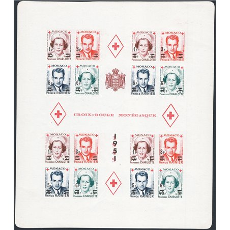 Monaco 1951 BF Croce Rossa soprast. i due foglietti dent. e non dent. serie n° 4A/4B Cert. CiBaFil Cat. € 1.060 (**)