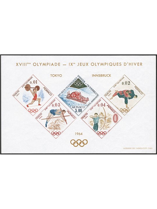 Monaco 1964 BFS Tokyo Olympics the special sheet No. 7. CiBaFil cert Cat. €915 (**)