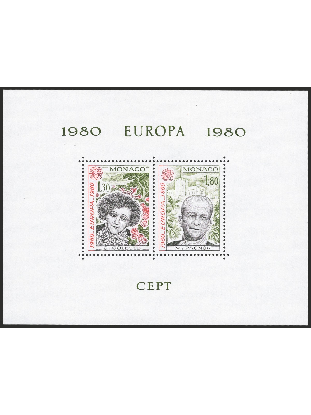 Monaco 1980 BFS Europa Cept special sheet no. 13. CiBaFil Cert Cat. €500 (**)