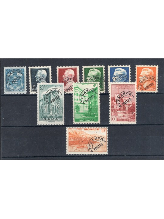 Monaco 1943/51 Pre-cancelled with overprint “AFFRANCHIS POSTES” series no. 1/10 Cat. €205 (**)