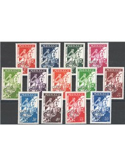 Monaco 1954/59 Pre-cancelled ‘Cavaliere’ with overprint “AFFRANCHIS POSTES” series no. 11/16 Cat. €50 (**)