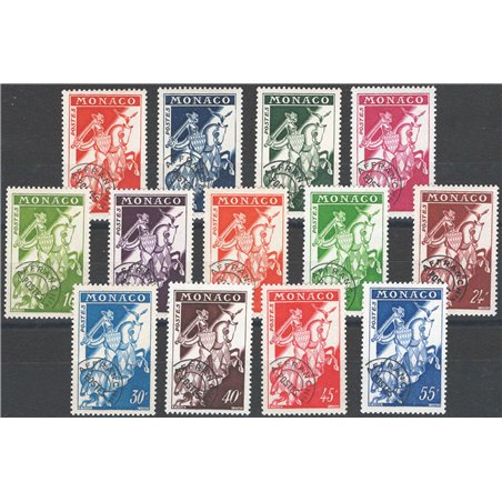 Monaco 1954/59 Pre-cancelled ‘Cavaliere’ with overprint “AFFRANCHIS POSTES” series no. 11/16 Cat. €50 (**)
