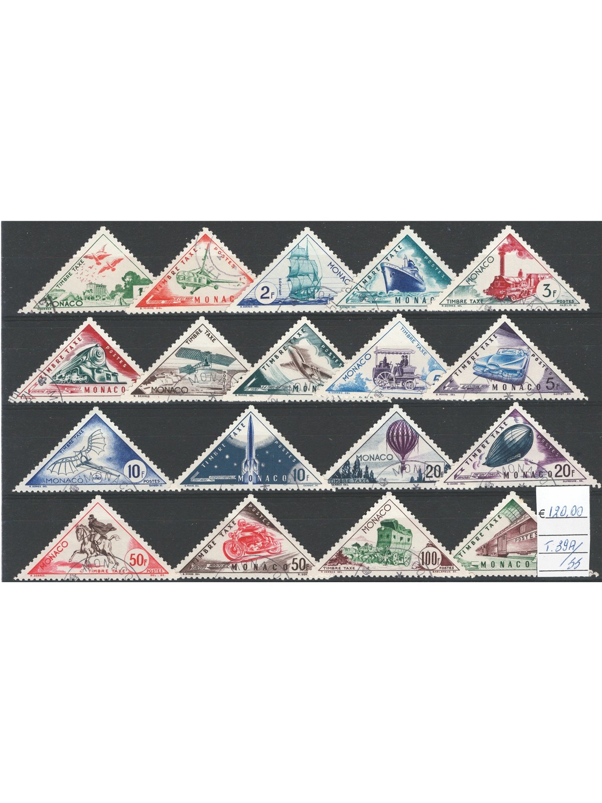 Monaco 1953 Transport tax stamps series no. 39A/35 Cat. €120 (U)