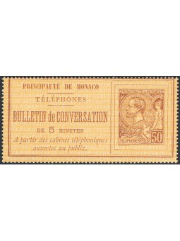 Monaco 1886 Francobolli telefonici Alberto I 50 c. n° 1 Cert. CiBaFil Cat. € 575 (**)