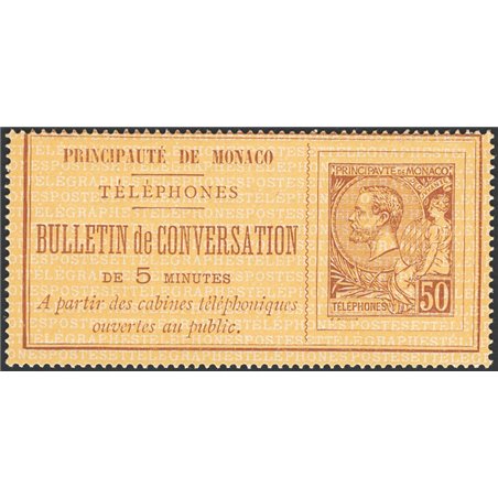 Monaco 1886 Albert I telephone stamps 50 c. no. 1. CiBaFil Certificate Cat. €575 (**)