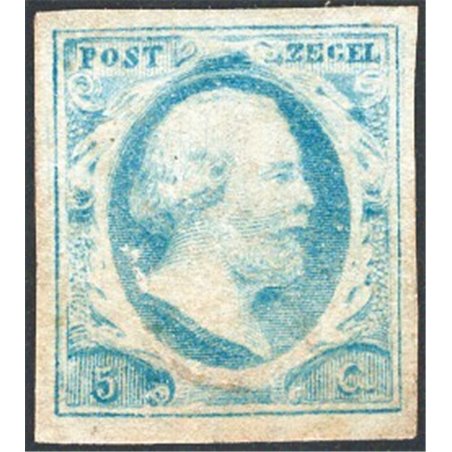 Olanda 1852 Re Guglielmo III 5 c. azzurro verdastro n° 1d Cert. Apicella Cat. € 3.300 (**)