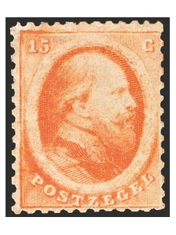 Olanda 1864 Re Guglielmo III 15 c. arancio n° 6 Cert. Apicella Cat. € 1.800 (*)