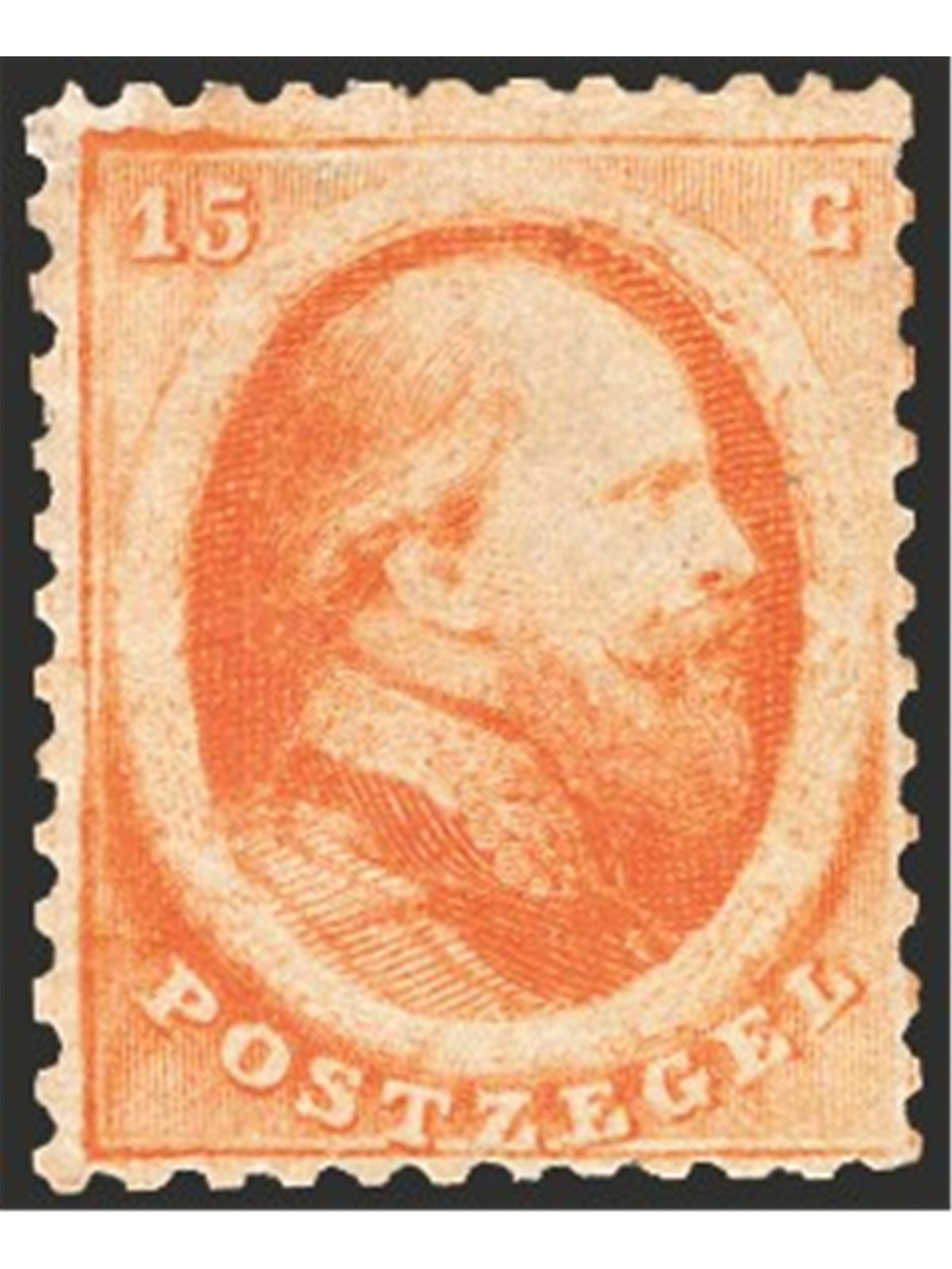 Olanda 1864 Re Guglielmo III 15 c. arancio n° 6 Cert. Apicella Cat. € 1.800 (*)