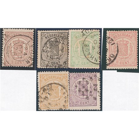 Olanda 1869/71 Stemma nei tipi più comuni serie n° 13/18 Cat. € 200 (U)