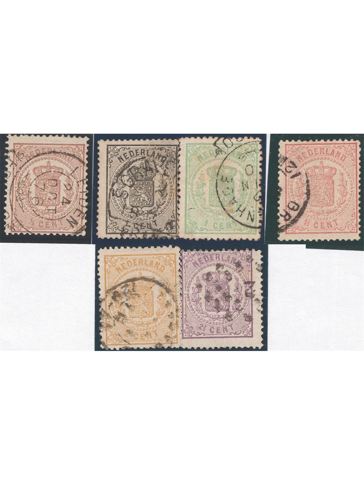 Netherlands 1869/71 Coat of Arms in the most common varieties series no. 13/18 Cat. €200 (U)