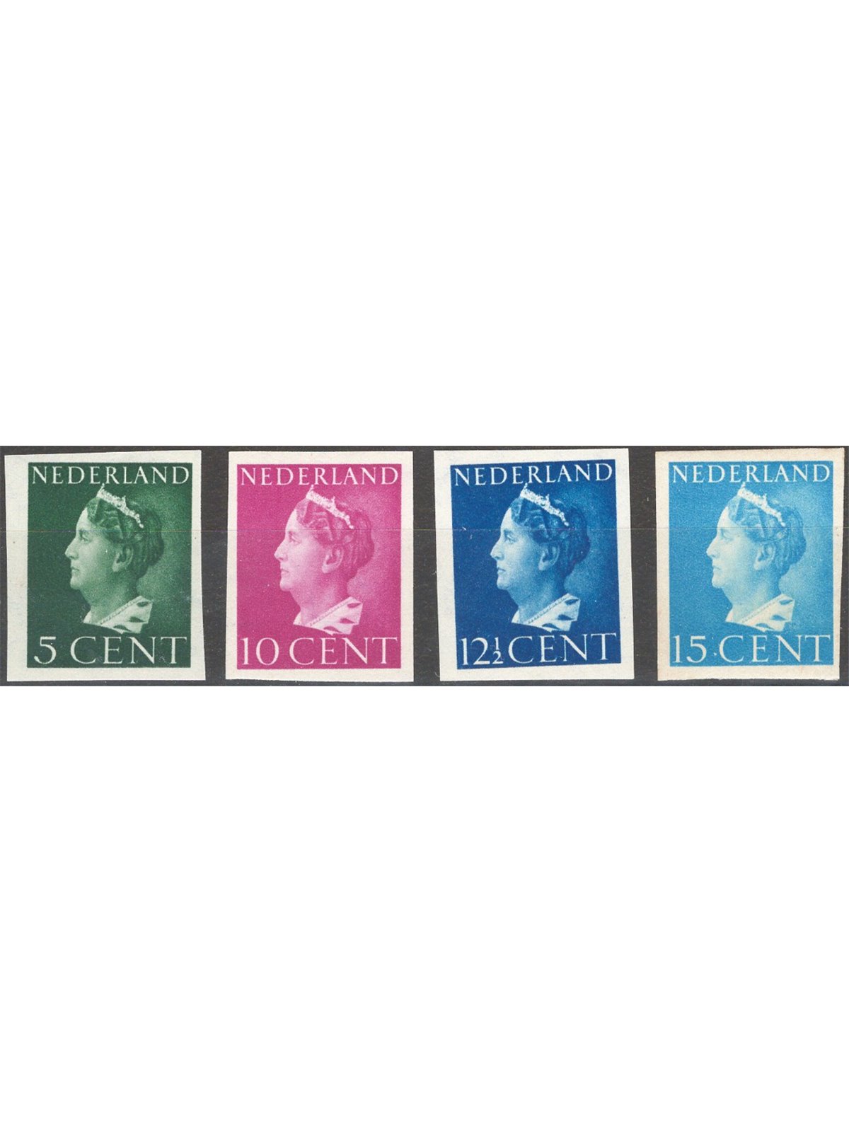 Olanda 1940 Regina Guglielmina la serie dei 4 valori conosciuti non dent. n° 332 + 334/36 (**)