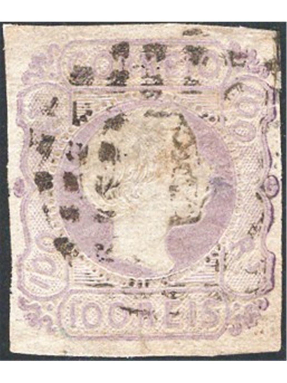 Portugal 1855 King Peter V 100 r. lilac no. 8 Cat. € 150 (U)