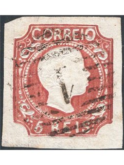 Portogallo 1856 Re Pietro V 5 r. bruno giallo n° 9 Cat. € 70 (U)