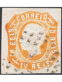 Portogallo 1862 Luigi I a sinistra 10 r. arancio n° 14 Cat. € 65 (U)
