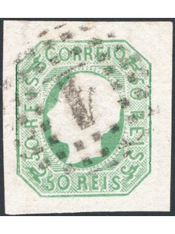 Portogallo 1862 Luigi I a sinistra 50 r. verde giallo n° 16 Cat. € 110 (U)