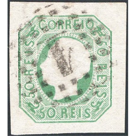 Portogallo 1862 Luigi I a sinistra 50 r. verde giallo n° 16 Cat. € 110 (U)