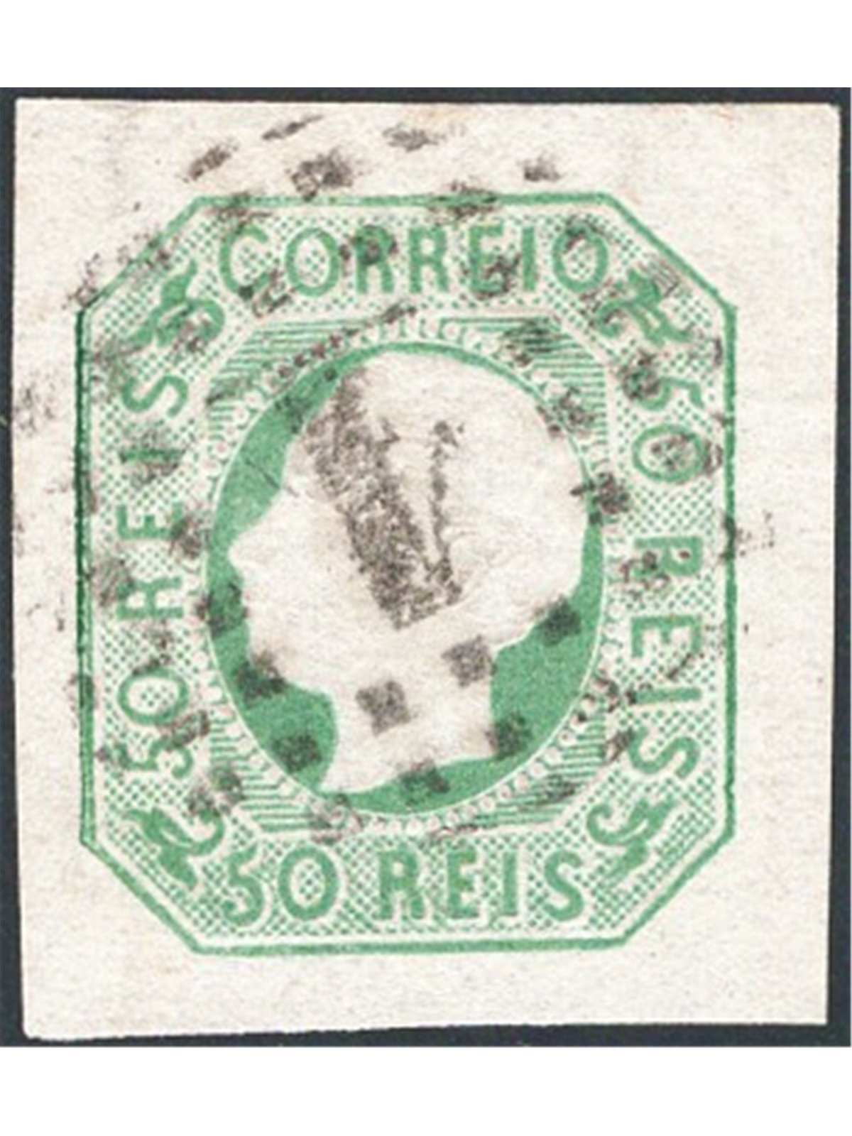 Portogallo 1862 Luigi I a sinistra 50 r. verde giallo n° 16 Cat. € 110 (U)
