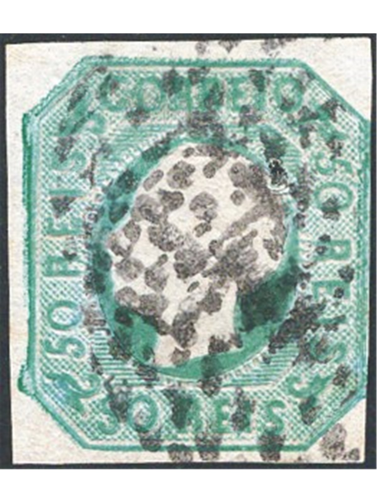 Portogallo 1862 Luigi I a sinistra 50 r. verde azzurro n° 16a Cat. € 130 (U)