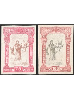 Portugal 1895 St Anthony 75 r. + 100 r. imperforated and gumless from general trial sheets Portuguese special catalogue nos. 116