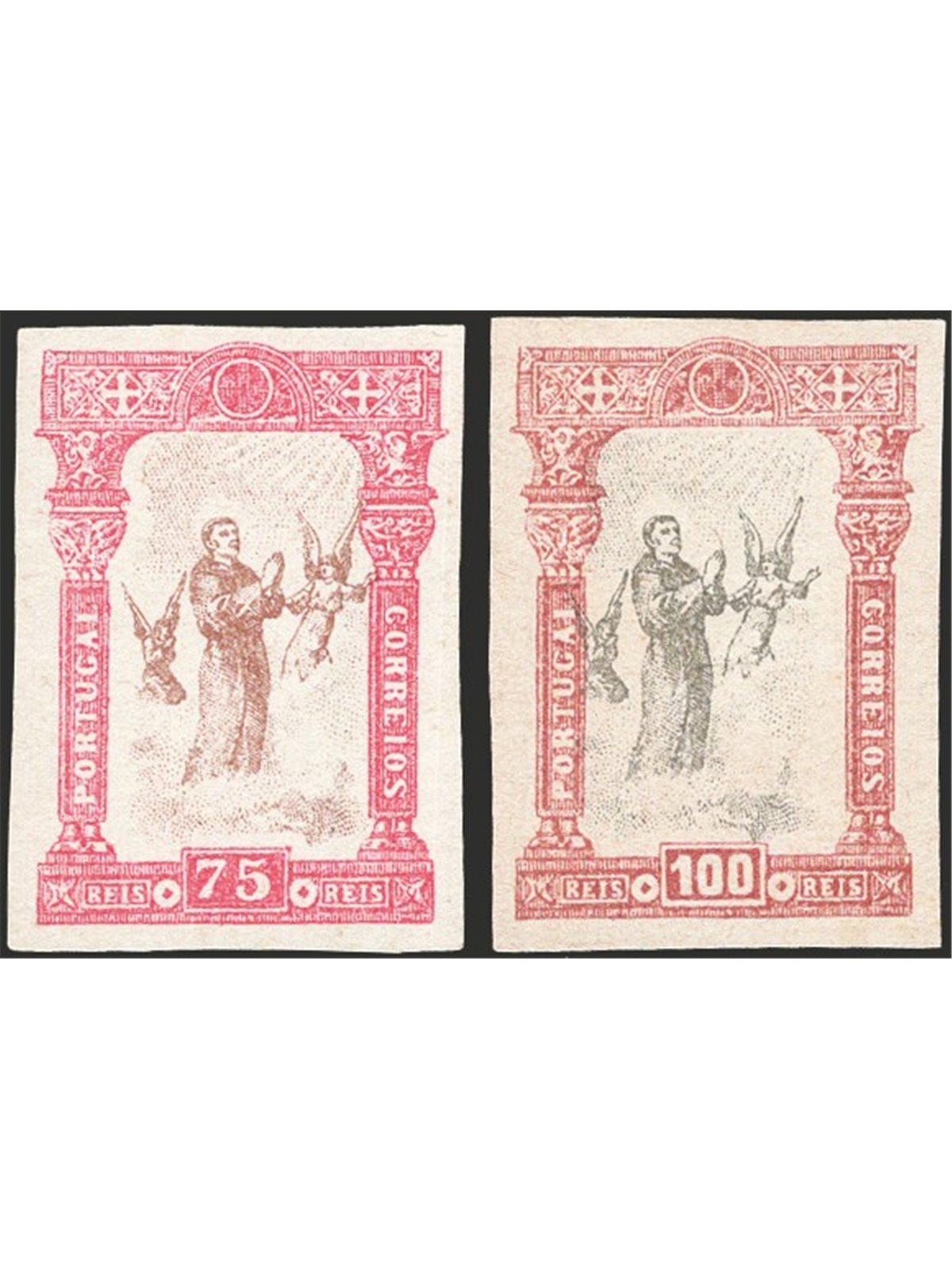 Portogallo 1895 S. Antonio 75 r. + 100 r. non dent. e senza gomma provengono dai fogli della prova generale cat. spec. portoghes