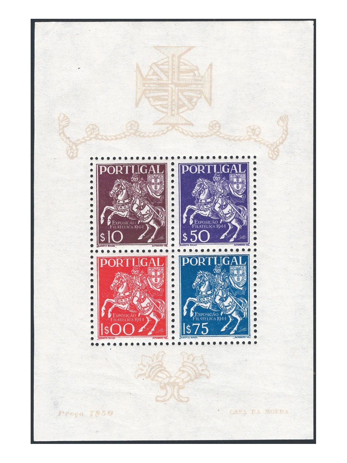 Portogallo 1944 BF Expo Filatelica di Lisbona n° 5 Cat. € 85 (**)