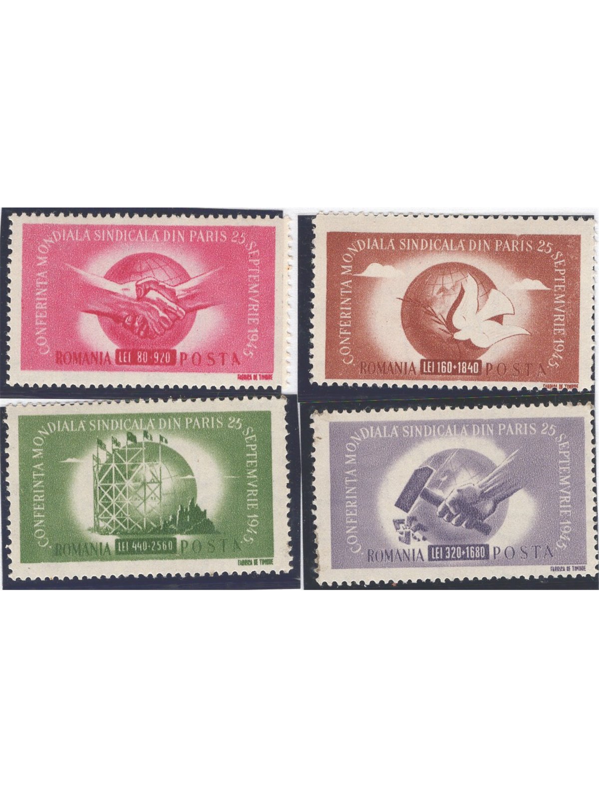 Romania 1945 World Trade Union Congress series no. 882/85 Cat. €112 (**)