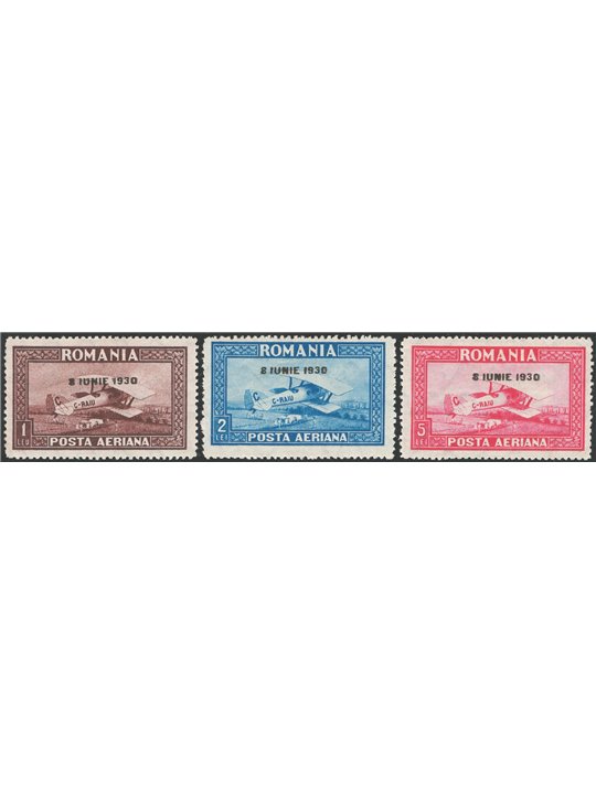 Romania 1920 P.A. Avvento di Re Carlo II con filigrana linee ondulate orizzontali serie n° 4/6 Cert. CiBaFil Cat. € 300 (*)