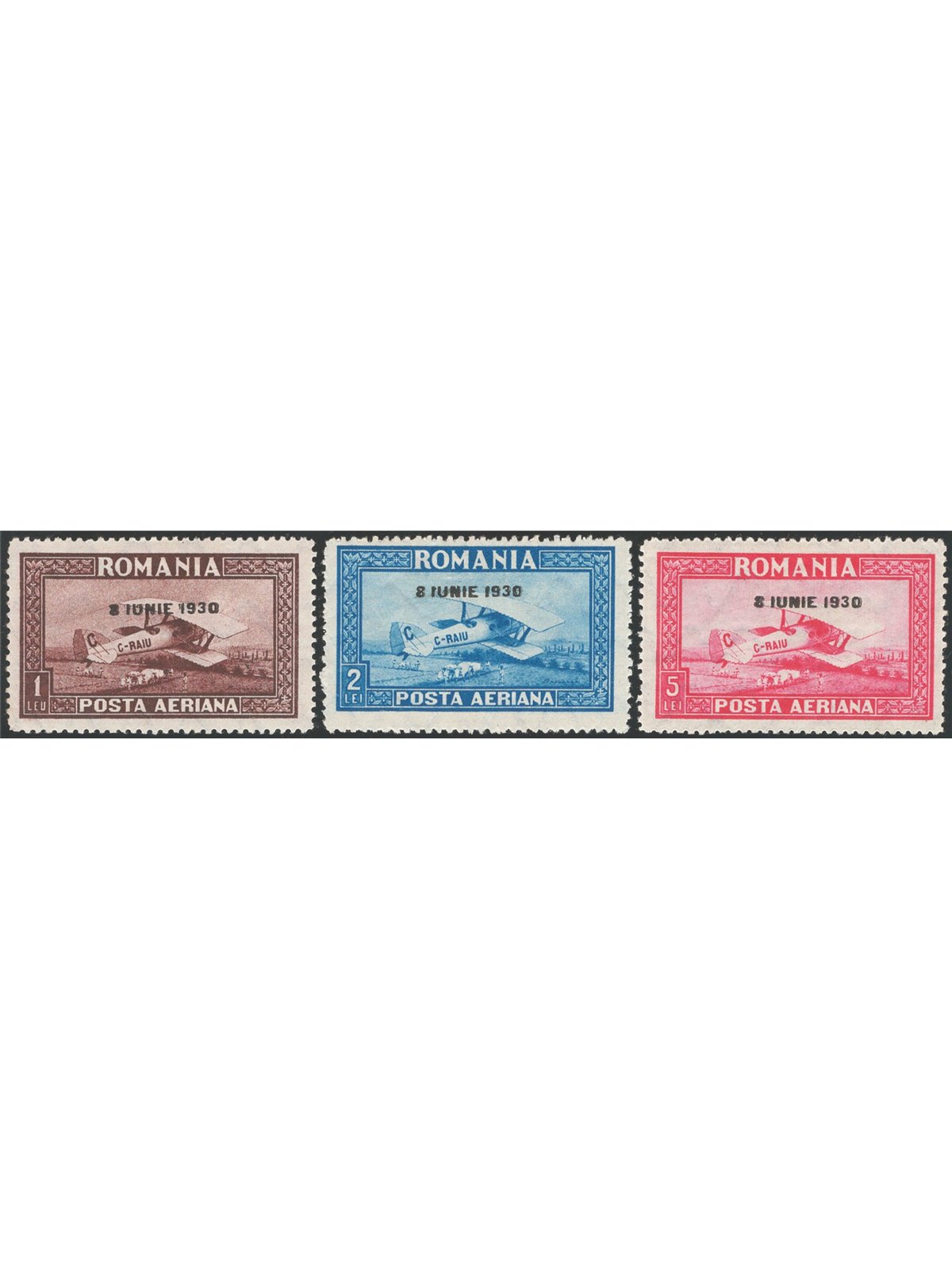 Romania 1920 P.A. Avvento di Re Carlo II con filigrana linee ondulate orizzontali serie n° 4/6 Cert. CiBaFil Cat. € 300 (*)