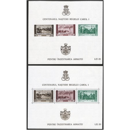 Romania 1939/40 BF 100th Anniversary of the Birth of Charles I overprint “PRO PATRIA 1940” perforated and imperforated no. ° 3A 