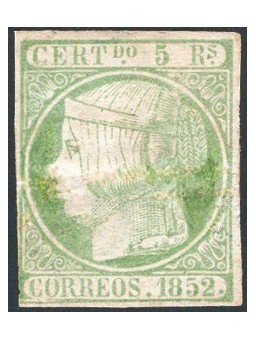 Spain 1852 Isabella II 5 r. green no. 15. Apicella certificate Cat. €2,700 (*)