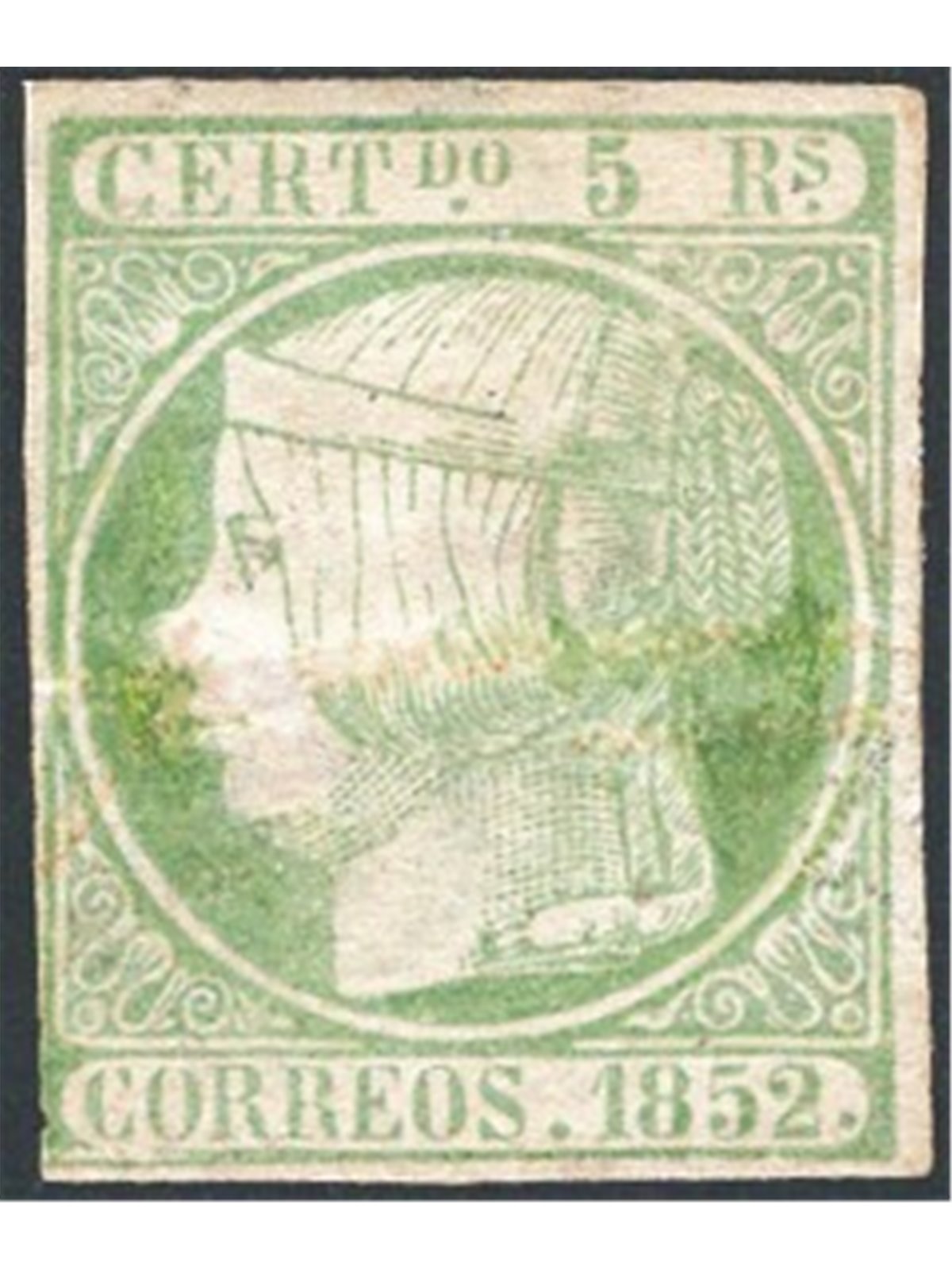 Spagna 1852 Isabella II 5 r. verde n° 15 Cert. Apicella Cat. € 2.700 (*)